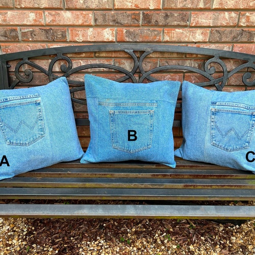 Blue Denim Pillow Cover Denim Pillowdenim Pillow Covers Etsy