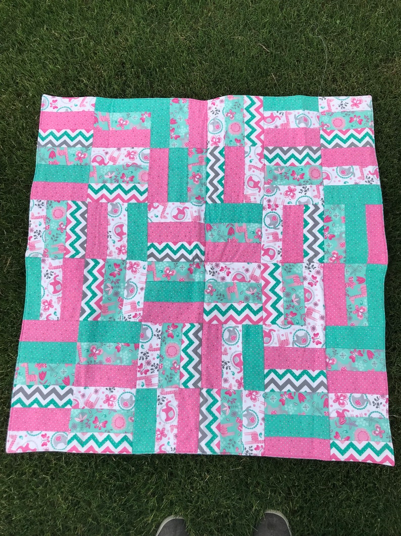 Pink and Brown Monkey Hand Made Baby Quilt