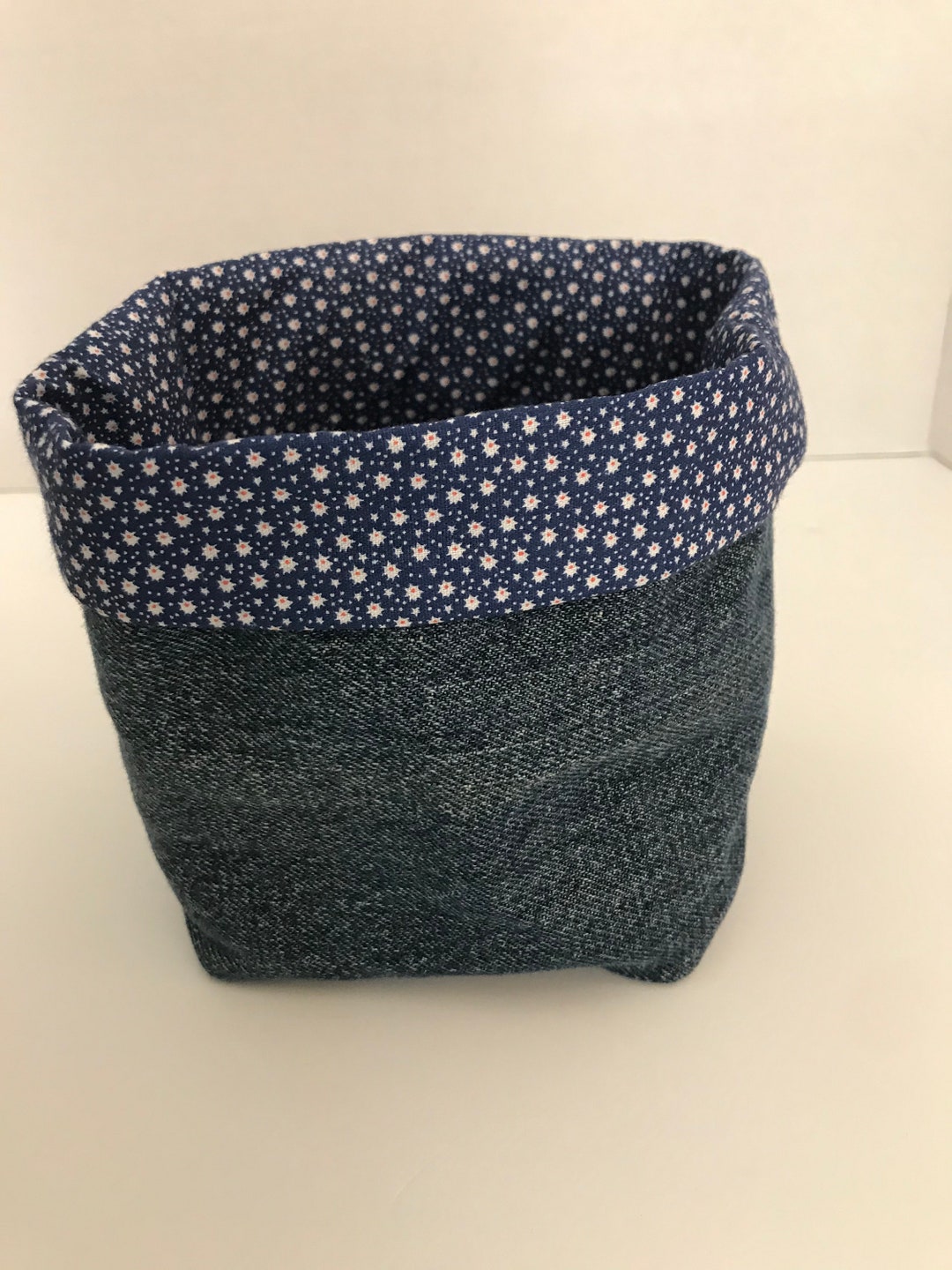 Small Denim Fabric Basket/ Fabric Basket/ Storage Basket/ Etsy