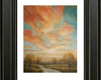 Sunset Valley - Pink Yellow landscape oil art wall decor home painting color print night Monet Sunrise