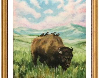 Buffalo in Spring- Oil Painting, Print, color, art, artwork, home, office, decor, wall art, figurative, abstract