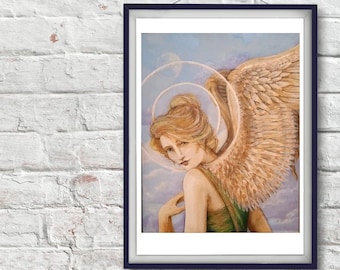 Small Angel - Oil Painting, Fine Art Signed Print, color, canvas, female, figurative, portrait, artwork, home, office, decor, wall art