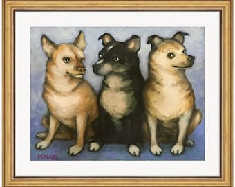 Chihuahuas - Pet Portrait Painting, Print, color, art, artwork, home, office, decor, wall art, figurative, abstract