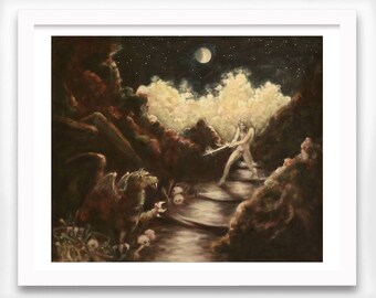 Dragon Slayer - Oil Painting, Print, canvas, color, myth, figurative, male, Dragon, animal, home, office, decor, wall art