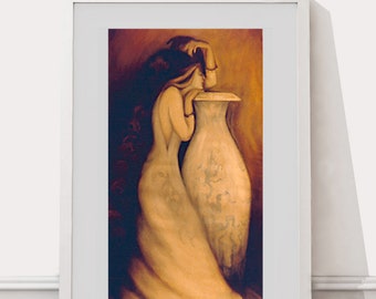 Dark Shadows, Woman & Vase, Print, Color, Drawing, Illustration, figurative, home, office, decor, wall art, art, artwork, fun, female