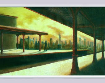 7 Train NYC - Oil Painting, NYC Skyline, Print, painting, canvas, sky, color, home, office, decor, wall art