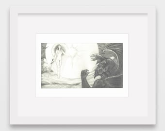 Angel & Demon, Impresión, Blanco y Negro, Dibujo, Ilustración, lápiz, grafito, hogar, oficina, decoración, arte de pared, arte, arte, diversión, diversión