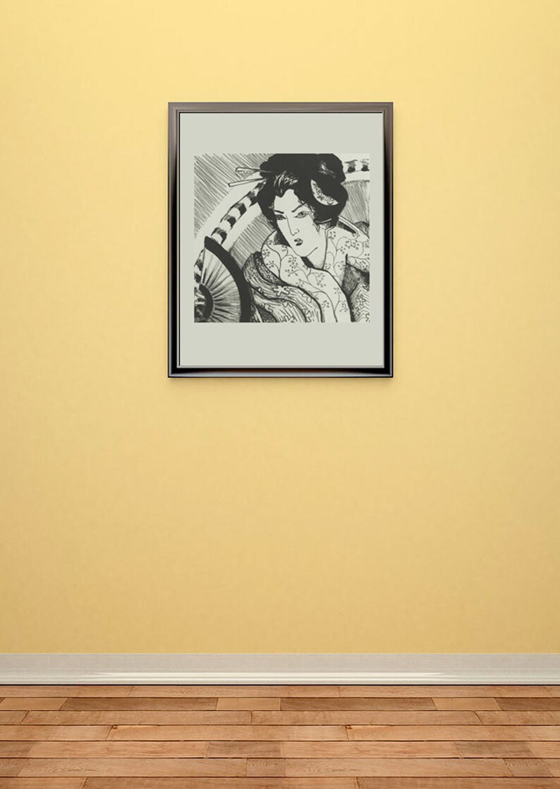 Dibujo Arte De La Pared Diversi U00f3n Geisha Pluma Negro Y Blanco