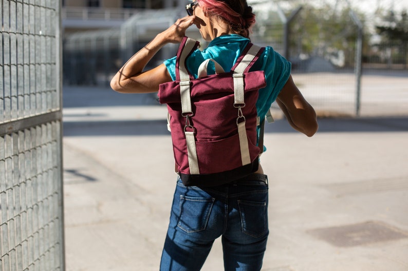 15 Laptop backpack for everyday use bordeux lightweight canvas for bike Roll top city backpack burgundy womens rolltop backpack