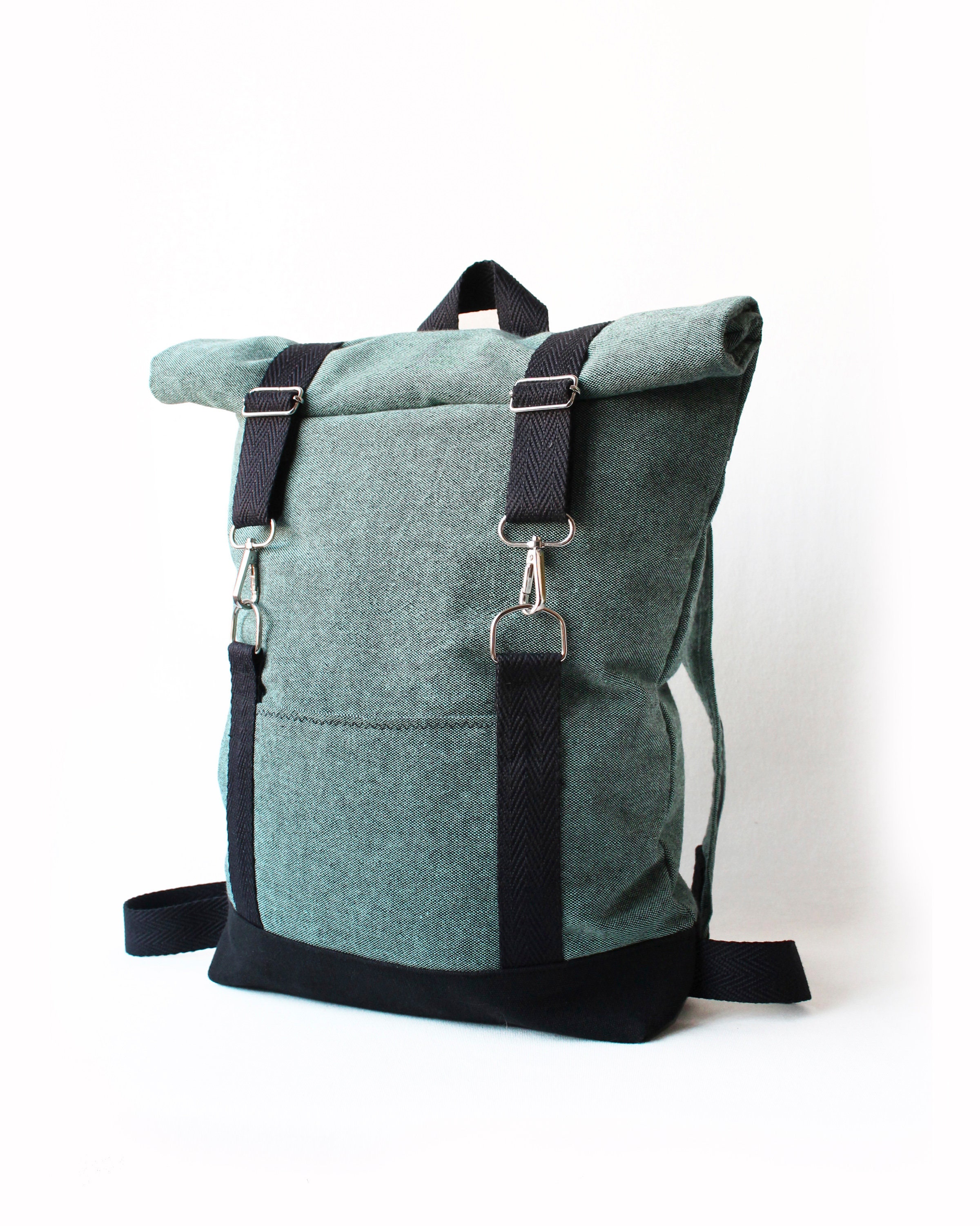 Roll Top Green Canvas Backpack Laptop Backpack Women Women Etsy