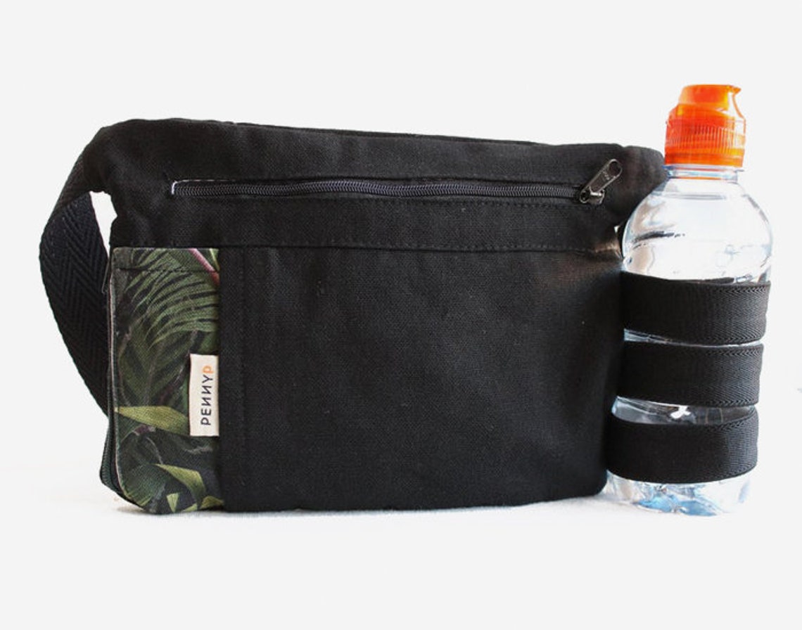 Black minimalist bum pack water bottle holder black hip Etsy