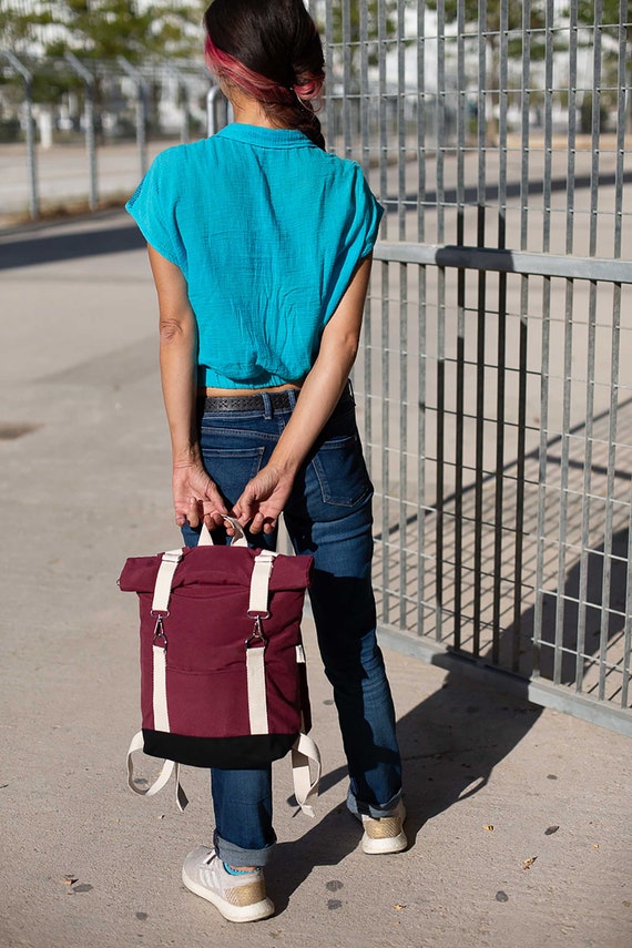 15 Laptop backpack for everyday use bordeux lightweight canvas for bike Roll top city backpack burgundy womens rolltop backpack