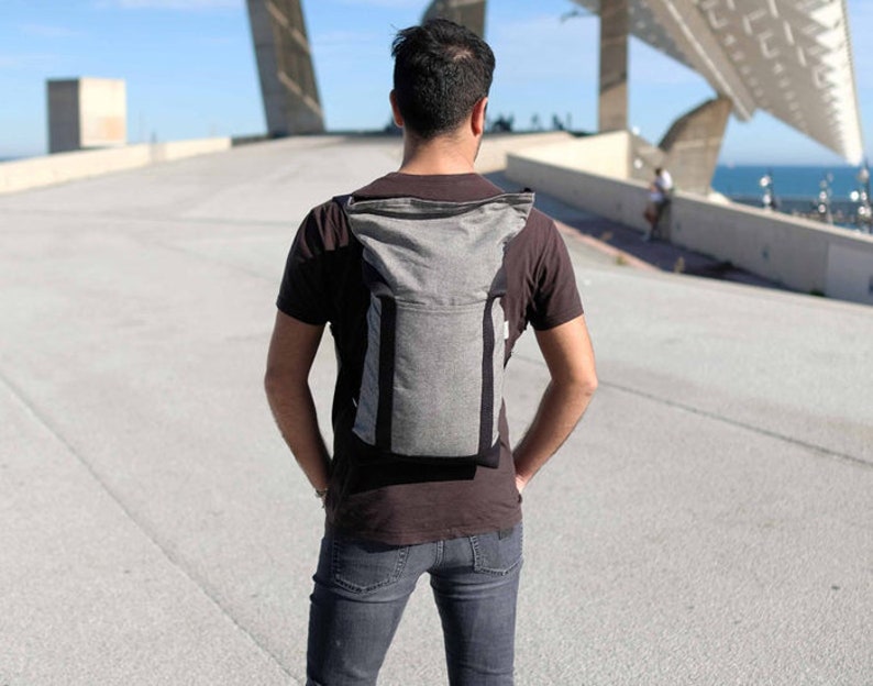 Convertible backpack tote grey roll top backpack laptop | Etsy
