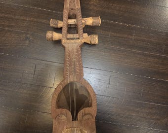 Antique Hand-Carved Nepali Sarangi – Himalayan Folk Instrument - Rare and Old.