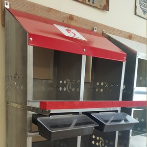 High Quality 4 Hole Roll Out Chicken Nest with Covered Trays. Made in Iowa!!  Now with Free USA Shipping!!!