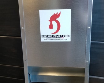 Duncan's 50 LB Tall Boy  Chicken  Feeder  Made the USA!  This is our Tried and True Model.  Wall mounted  - Space Saving Design.