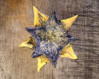 Royal Blue Handmade Floral Wall Sculpture - 3D Flower Wall Hanging - Small Artistic Home Accent - Unique Housewarming Gift for Flower Lovers