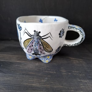 Enchanted Midnight Bloom Ceramic Mug - Handmade Unique Art Pottery Cup