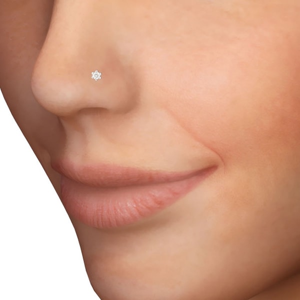 Certified diamond Nose Stud. Diamond .07 cts with 18kt gold Nose Pin. 18K gold Nose Piercing Nostril Jewelry. Silver Nose Pin / Ring