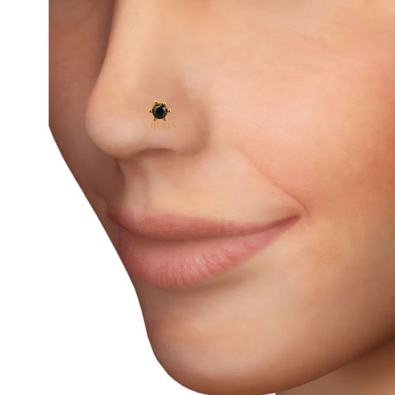 Lila Moon 14k Gold 2.7 mm Black Diamond Accent Curved Nose Stud