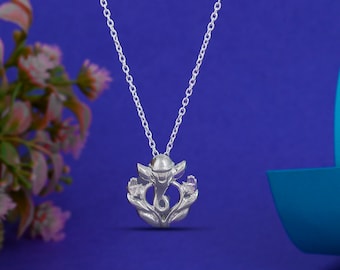 Handmade Sterling Silver Ganesha Pendant Necklace, Indian Religious Jewelry