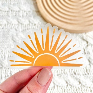 Sunset Sticker 3x1.7 in. A fun clear hand painted sticker of a sunset. A modern boho pop of color sticker for your lap top or water bottle. Great small add on gift.