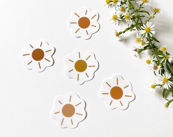 Mini Sun Sticker 5 pack - Laptop Water bottle sticker Bright Happy sunshine Waterproof Weatherproof Dishwasher safe