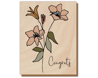 Congrats Blossoms Greeting Card - modern bohemian florals neutral congratulations grad card baby card wedding card new job card