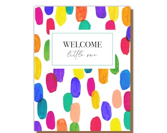 Welcome Little One spotted new baby greeting card - hand painted new born card baby shower card gift Baby baby shower Congratulations