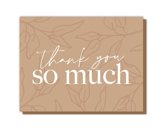 Thank You So Much Leaves Greeting Card - Tan Boho Hand drawn Leaves Card Modern Neutral Art Stationery Thank You Cards Neutral Card