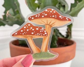 Clear Mushrooms Sticker 3x2.66 in. Vinyl printed bohemian fungi mushroom shrooms sticker removable waterproof water bottle lap top sticker