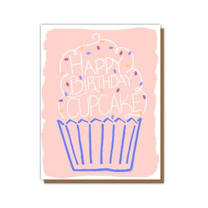 Cupcake Happy Birthday Card - Sweet Sprinkles Birthday Card Female Birthday Card Pink Cupcake Art Colorful Line Art Cute Card Foodie