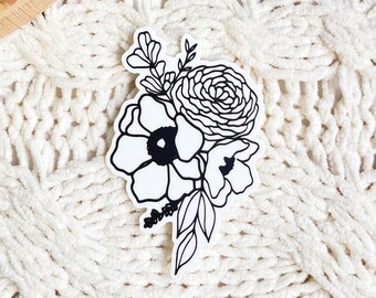 Line Drawn Floral Bouquet Sticker 2x3 in. Vinyl sticker Modern Boho Flower Decal Removable Waterproof water bottle laptop sticker