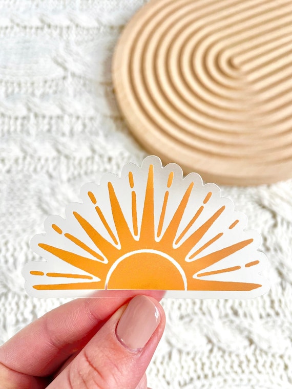 Clear Sunset Sticker 3x1.7 in. - Vinyl sticker Orange Sun Sunrise Modern Boho Sticker Removable Waterproof Weatherproof Dishwasher safe