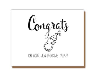 Congrats New Baby Greeting Cards - Funny new born card Funny baby shower card New dad gift Baby Bottle line art baby shower Congratulations
