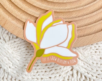 Let It Grow Blossom & Flow Sticker 3x3 in. Vinyl sticker Peach Flower Inspirational Modern Boho Sticker Removable Waterproof Dishwasher safe