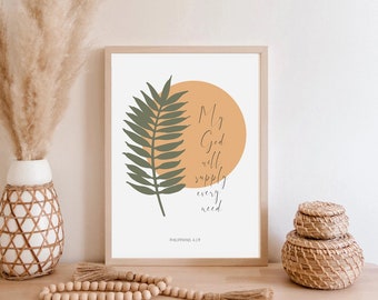 Philippians 4:19 Print Bible Verse Wall Art My God Will Supply Every Need Typography Home Decor Scripture Digital Download