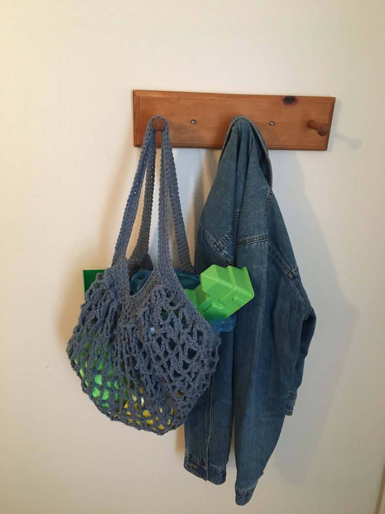 Crocheted Market Bag Light Denim 100/% Cotton