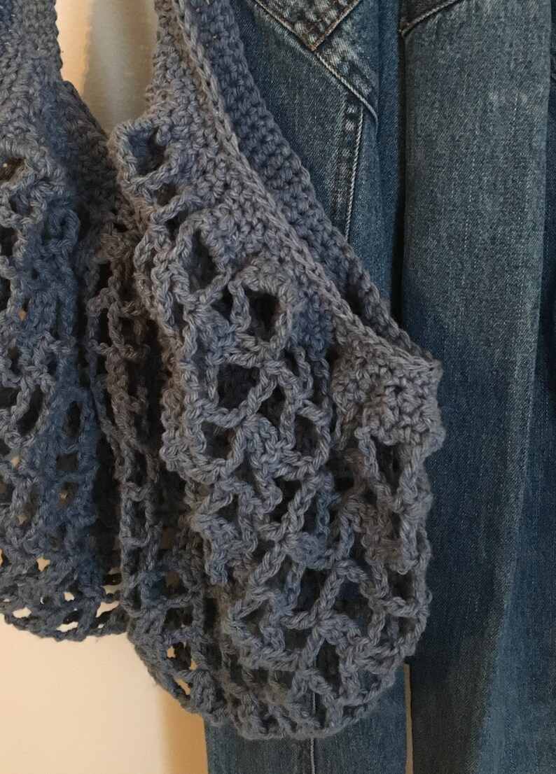 Crocheted Market Bag Light Denim 100/% Cotton