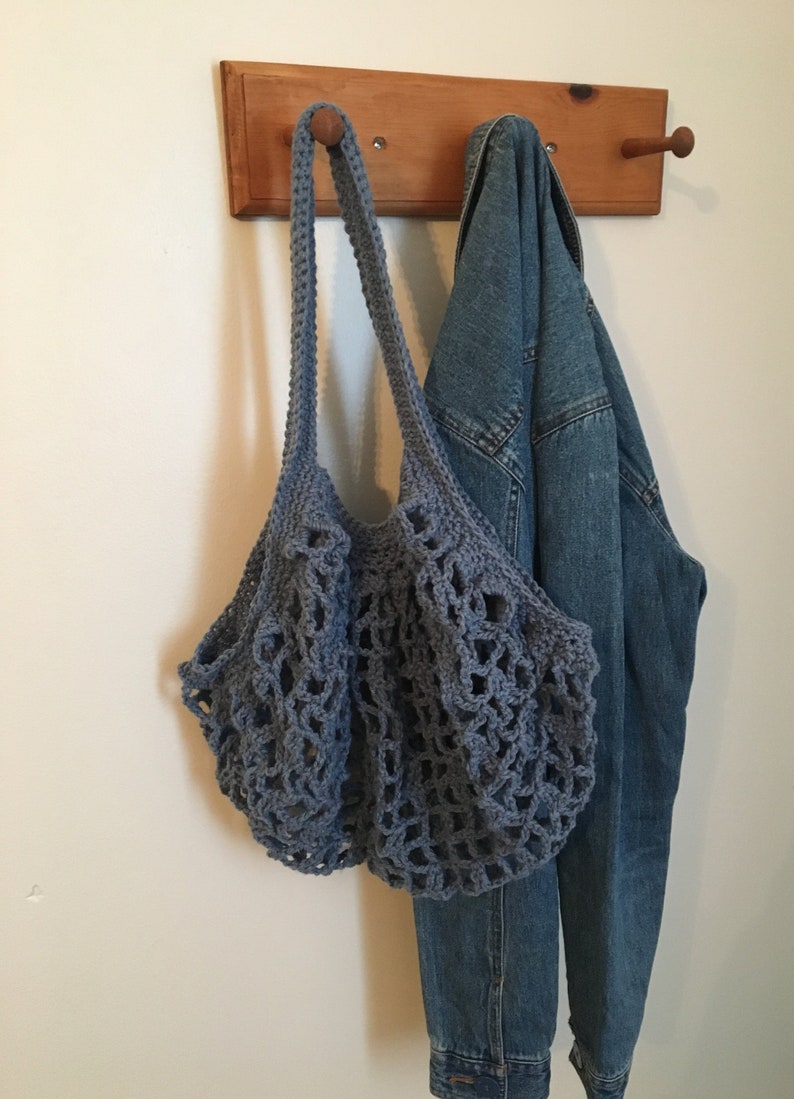 Crocheted Market Bag Light Denim 100/% Cotton
