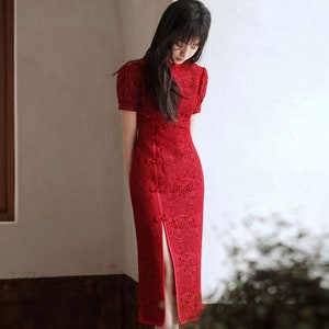 Mini Red Wedding Dress Modern Qipao Cheongsam Tea Ceremony Dress