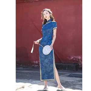 Navy store blue cheongsam