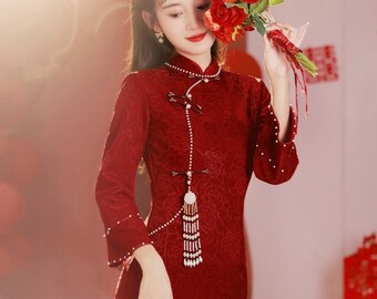 Customized Available Cheongsam Dress Red Qipao Dress Chinese Wedding Cheongsam Red Tea Ceremony Dress