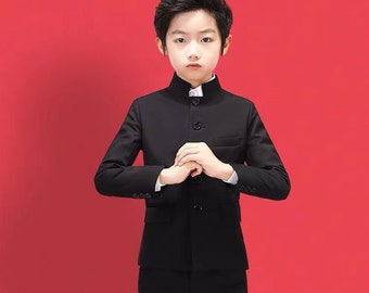 3-Piece Set Boy's Cheongsam Suit Ring Bearer Balck/White Evening Suit Chinese Wedding Boy's Cheongsam