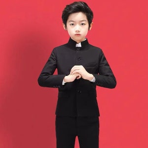 3-Piece Set Boy's Cheongsam Suit Ring Bearer Balck/White Evening Suit Chinese Wedding Boy's Cheongsam