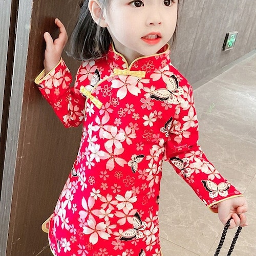 Kids Girls New Year Jacquard Cheongsam Qi Pao Dress