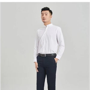 Men's Stand Collar Shirt, Men's Business Shirt, Suit Shirt,White, Black