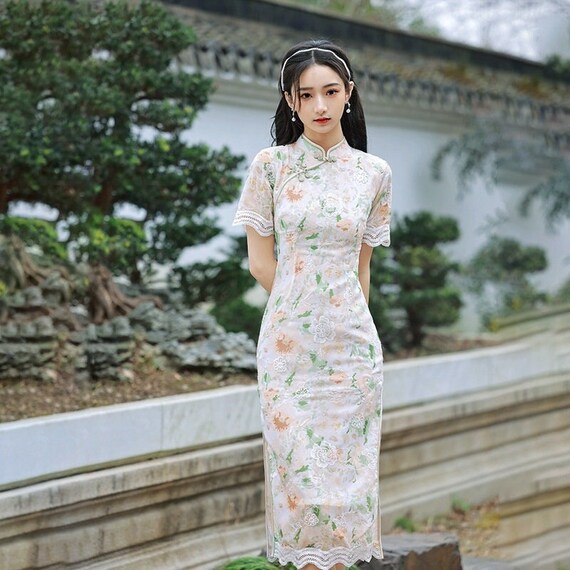 Floral Qipao Dress Modern Chinese Cheongsam Mini Dress for - Etsy
