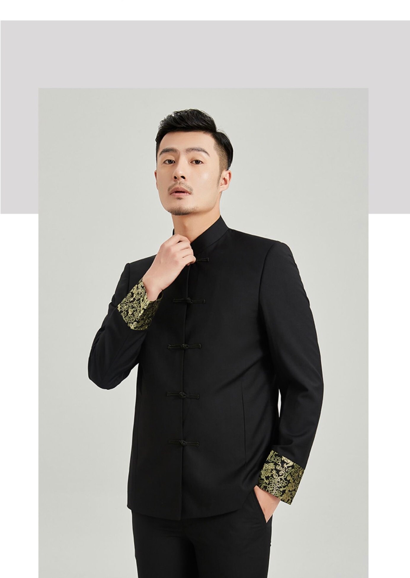 Mens mandarin top collar suit jacket