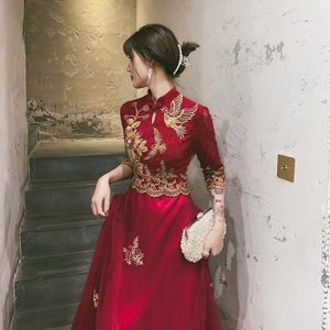 Customized Available Cheongsam/Custom Wedding Dress/Chinese Qipao/Red wedding dress/Tradition/Tea ceremony/Party